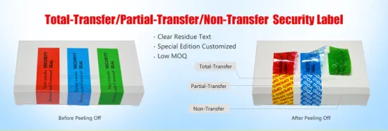 Etiqueta de segurança de transferência sem resíduos Etiqueta de segurança Etiqueta vazia Etiquetas vazias
